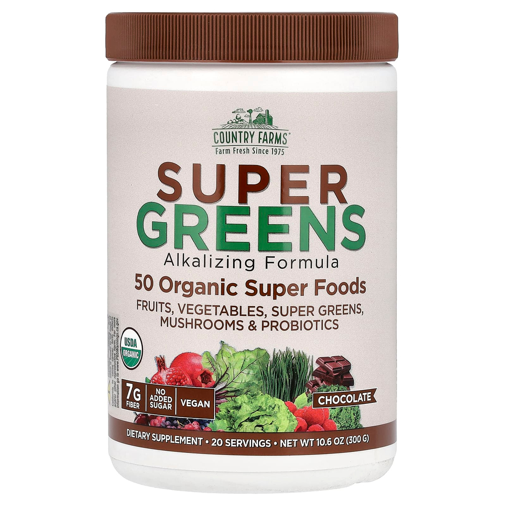 Country Farms, Super Greens, подщелачивающая формула, шоколад, 300 г (10,6 унции)