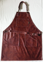 Кожаный рыжий с разводами фартук из итальянской кожи БогомолOFF Классик Коньяк BG00405 с эксклюзивной гравировкой