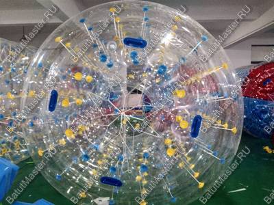 Аттракцион Водный роллер (Гидророллер) "Прозрачный с желто-синими держателями" ПВХ, 2*1,8*1,8 м