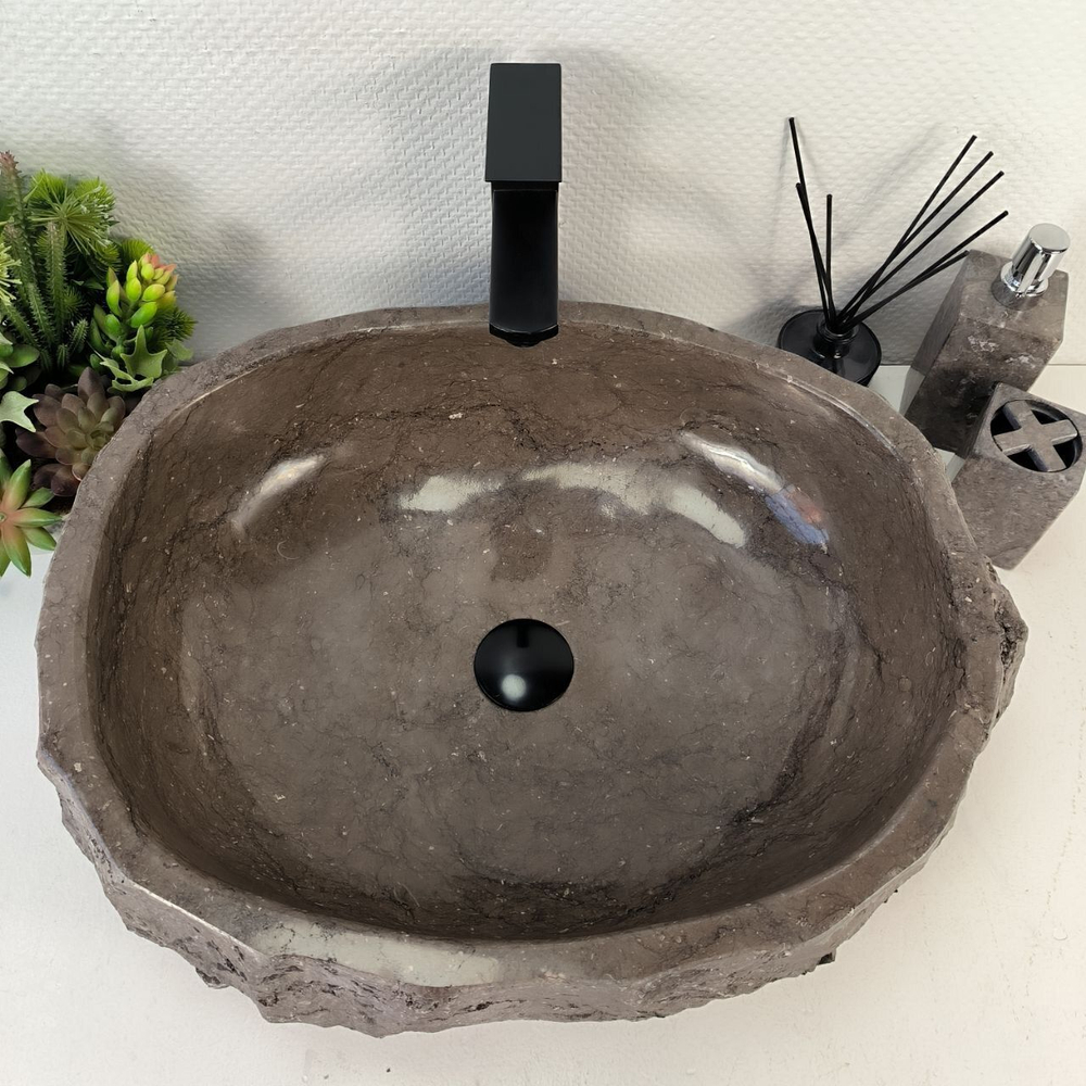 Каменная раковина из мрамора Erozy Black EM-05566 (56*44*16) 0892 из натурального камня