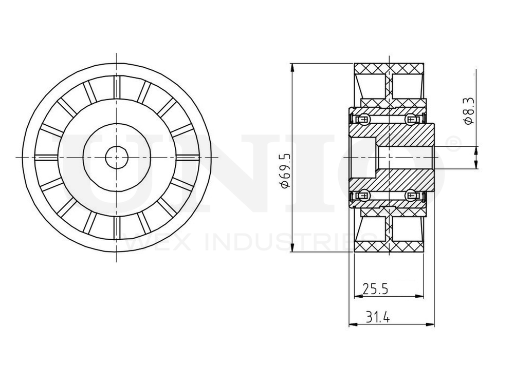 Ролик направляющий приводного ремня UNIO TNS-10206