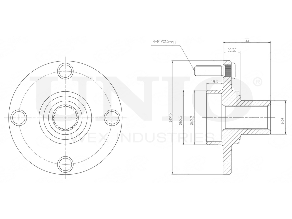 Ступица передняя (без ABS) UNIO HUB-20050