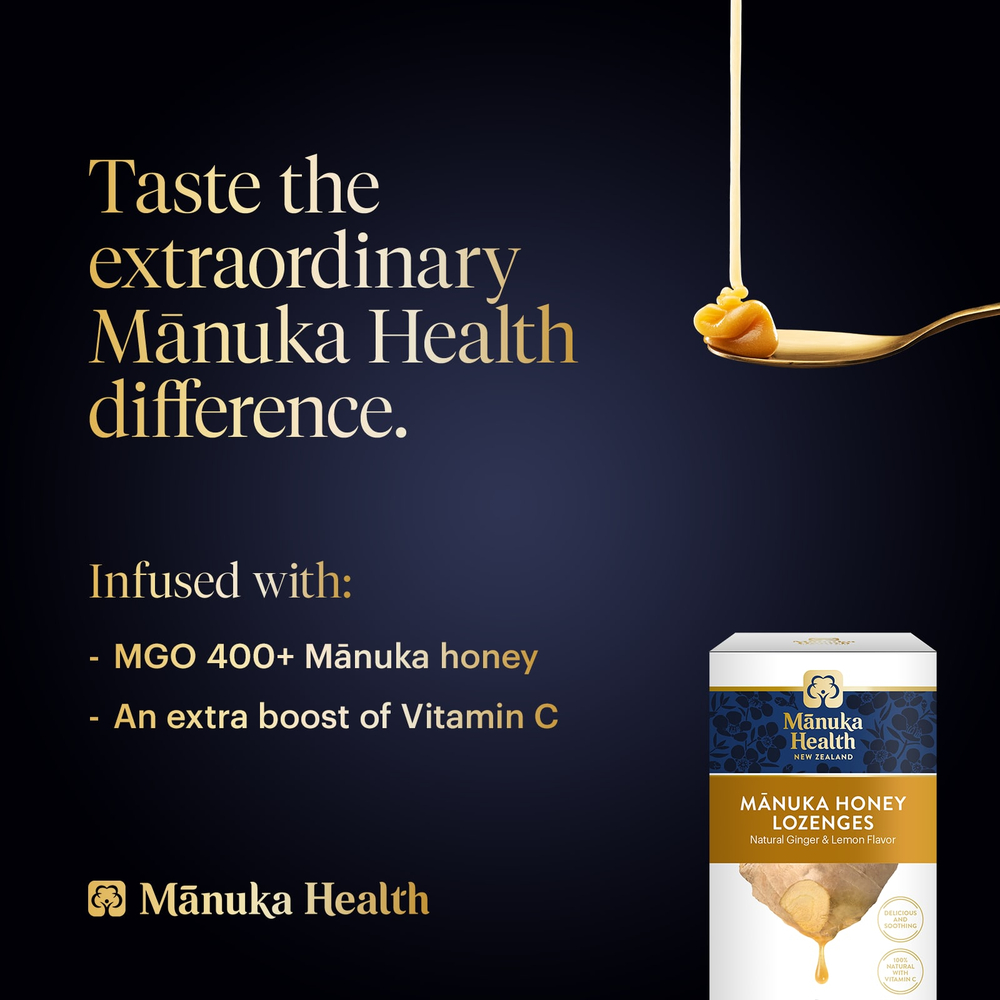 Manuka Health, Леденцы с медом Manuka, MGO 400+, имбирь и лимон, 15 леденцов
