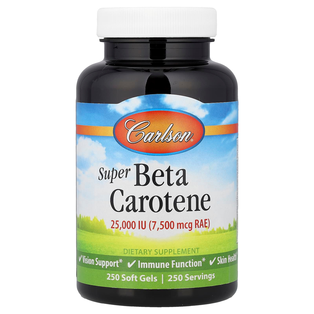 Carlson, Супер бета-каротин, 7500 мкг RAE (25000 МЕ), 250 мягких таблеток