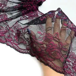 Кружево эластичное черное/слива 23 см, Китай