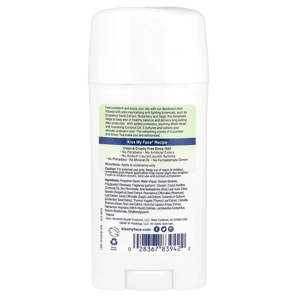Kiss My Face, Active Life®, дезодорант-стик, огурец и зеленый чай, 70 г (2,48 унции)