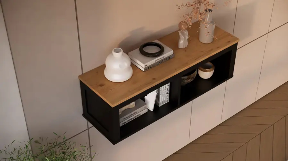 Полка навесная - аналог IKEA HEMNES / ХЕМНЭС/ ХЕМНЕС / КЫМОР / ИКЕА 124х34х37 см, черный/светло-коричневый