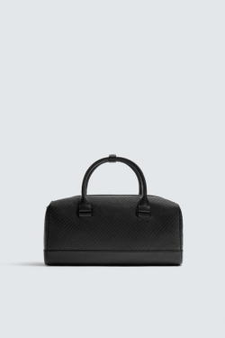 ZARA ПРОРЕЗИНЕННАЯ СУМКА ИЗ РЕЛЬЕФНОЙ ТКАНИ, ЧЕРНЫЙ