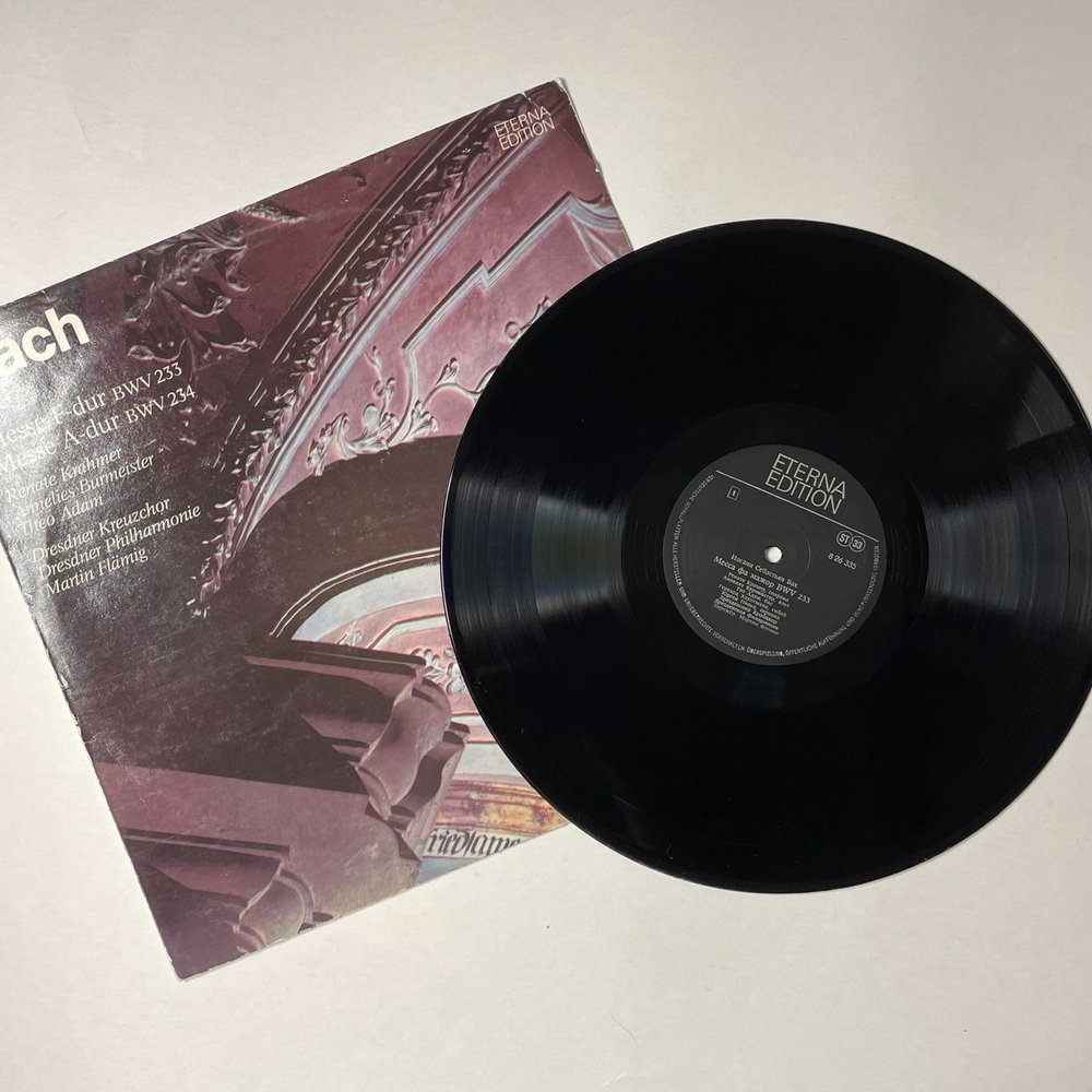 Винтажная виниловая пластинка LP Bach И. С. Бах, Renate Krahmer, Annelies Burmeister, Theo Adam, Dresdner Philharmonie, Martin Fl mig Messe F dur BWV 233, 234 (ГДР 1974)