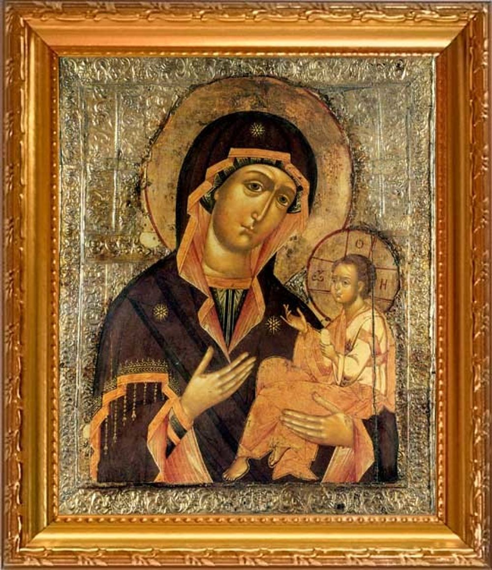 Грузинская икона Божьей Матери на холсте в раме