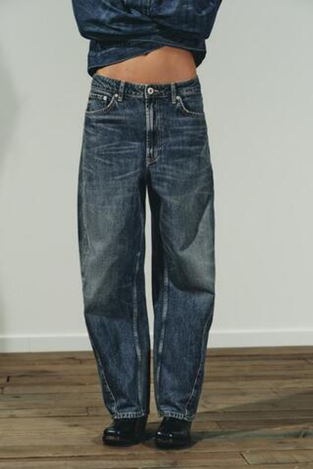 ZARA ДЖИНСЫ TRF BAGGY BALLOON СО СРЕДНЕЙ ПОСАДКОЙ, СИНИЙ