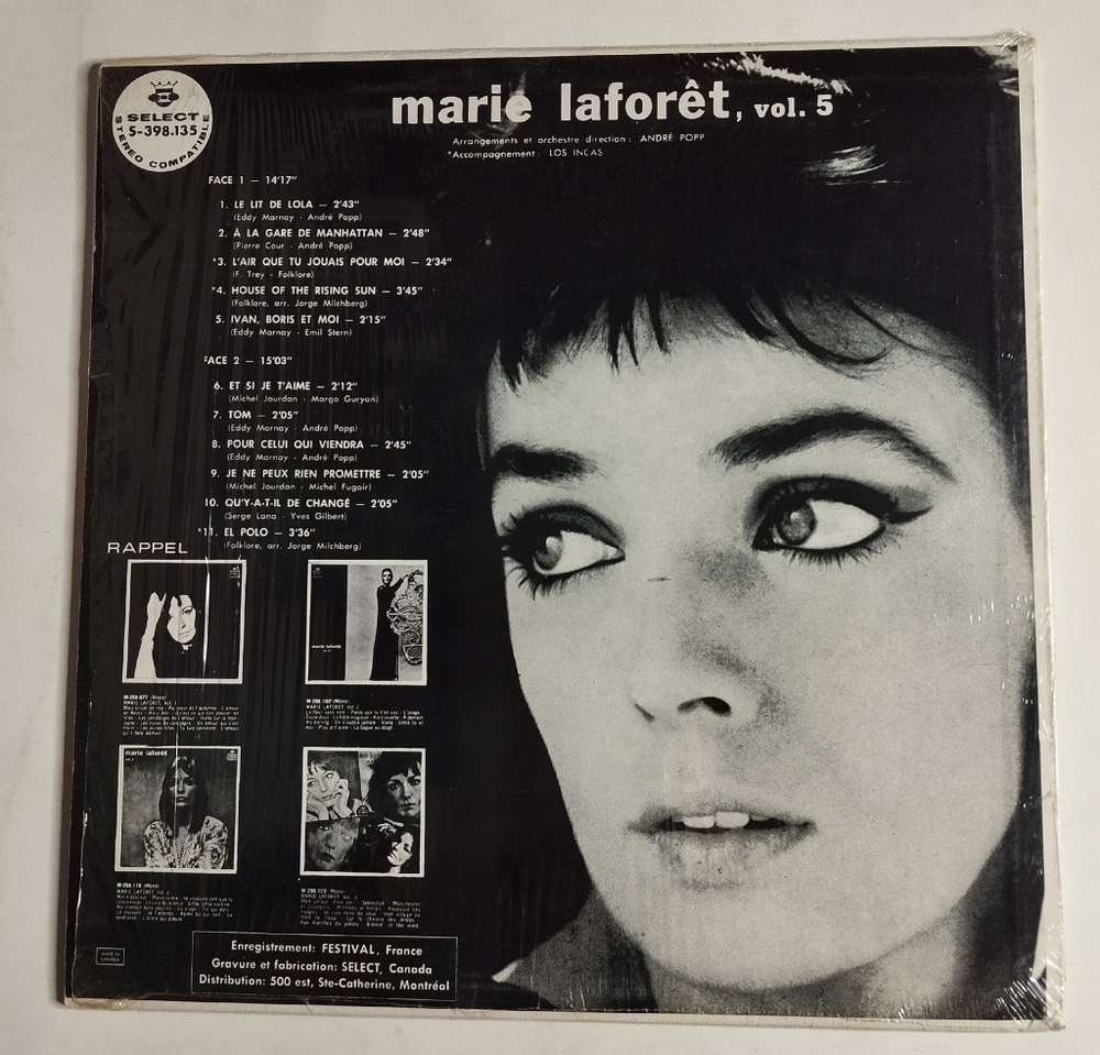 Винтажная виниловая пластинка LP Marie Laforet Volume 5 (Canada 1968) Ivan, Boris Et Moi (Shrink)