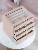 Органайзер для украшений и часов со стеклянной крышкой Stackers Classic Jewellery Box, 4 секции - White Pebble (White Pebble / серый / White Pebble / 500)