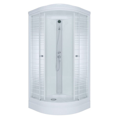 Душевая кабина "Стандарт 90*90 А" 1/4 круга, низ. подд., Аква, Полосы, Белый, ДН4 (7 мест+сифон D90мм)