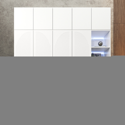 Шкаф Агератум МДФ четырехсекционный с антресолью и стеллажом в белой эмали - Белый Фасадный 0101  230*50*240