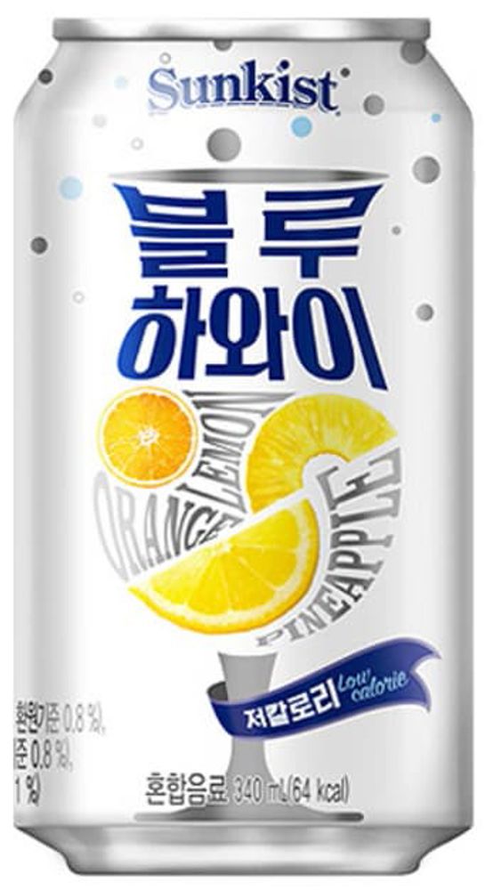 Газированный Напиток Sunkist Blue Hawaii Low Calorie &quot;Апельсин, Лимон, Ананас&quot; 0.34 - банка