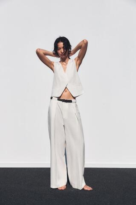 ZARA ЖИЛЕТ С ПРОРЕЗНЫМИ КАРМАНАМИ, ЭКРЮ