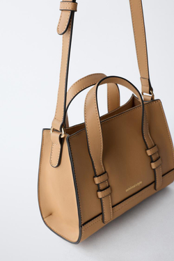 ZARA СУМКА С КОНТРАСТНОЙ ПОЛОСОЙ, КОРИЧНЕВЫЙ