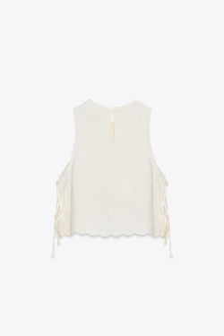 ZARA ТОП С ВЫШИВКОЙ И ЗАВЯЗКАМИ, БЕЛЫЙ
