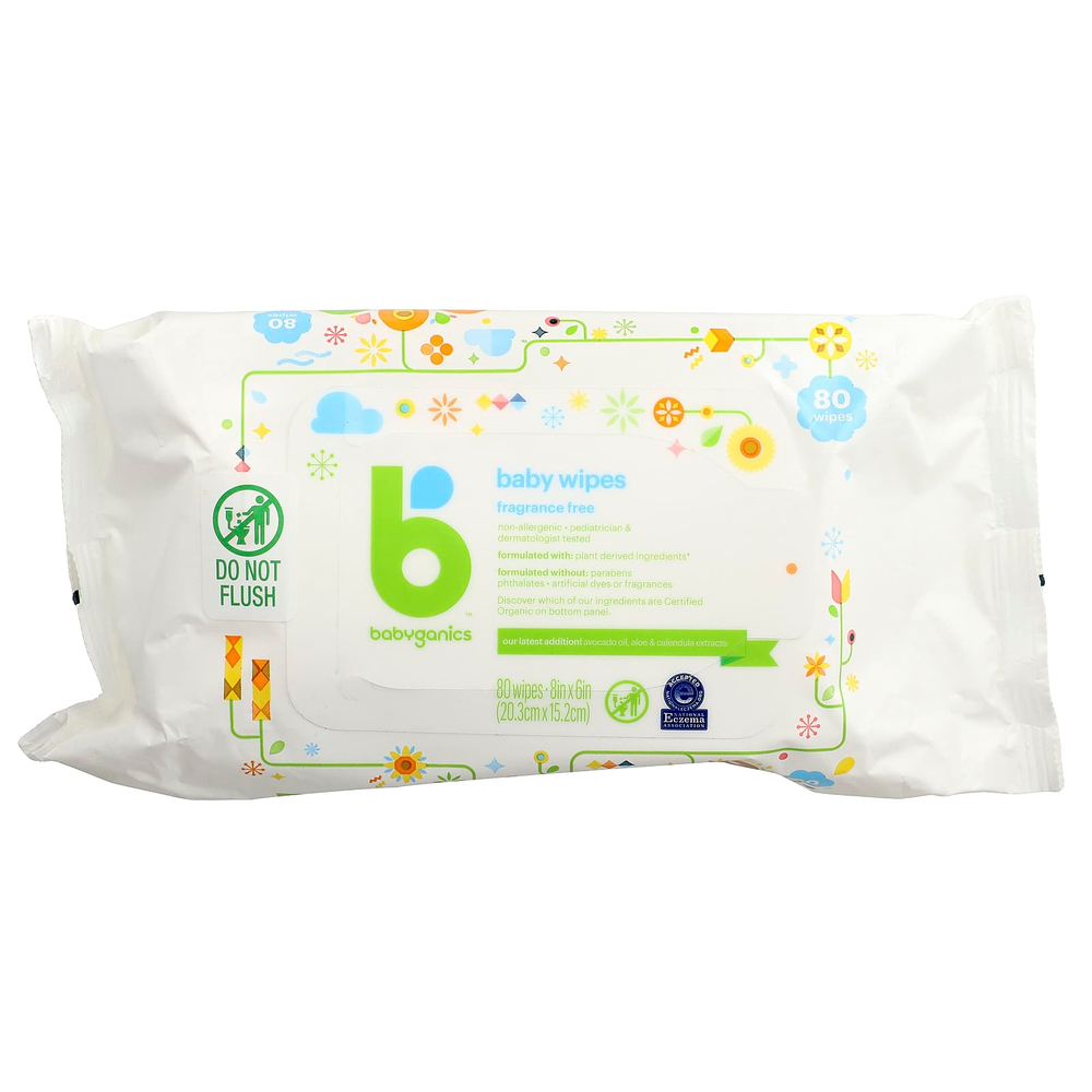 Babyganics, Детские салфетки, без отдушек, 80 салфеток
