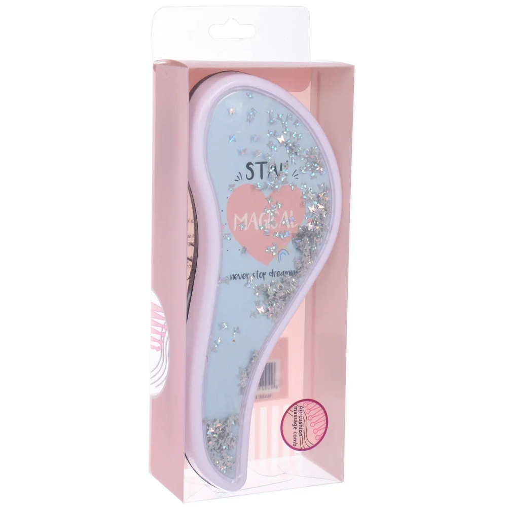 Расческа массажная компактная «АМОР», блестки, микс 4 дизайна, 18*7,5см (PVC коробка)