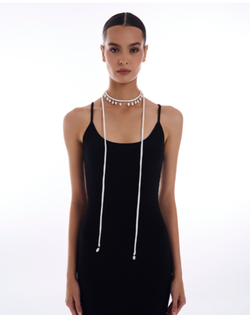 Чокер Rebel (Ребель) на светлой ленте жемчужный