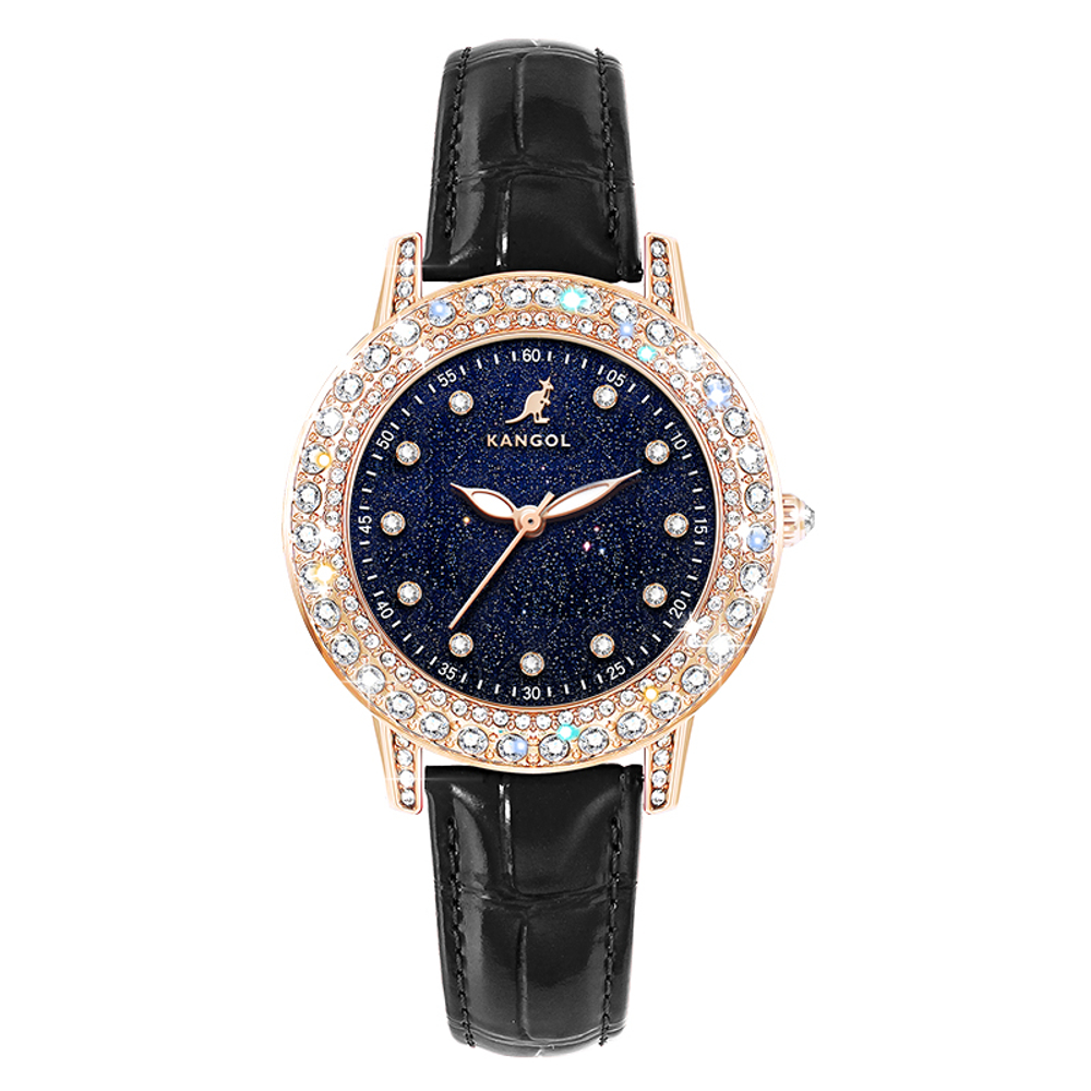 KANGOL Quartz Movement Genuine Leather Strap Watch Women"s Watch Blue Dial
