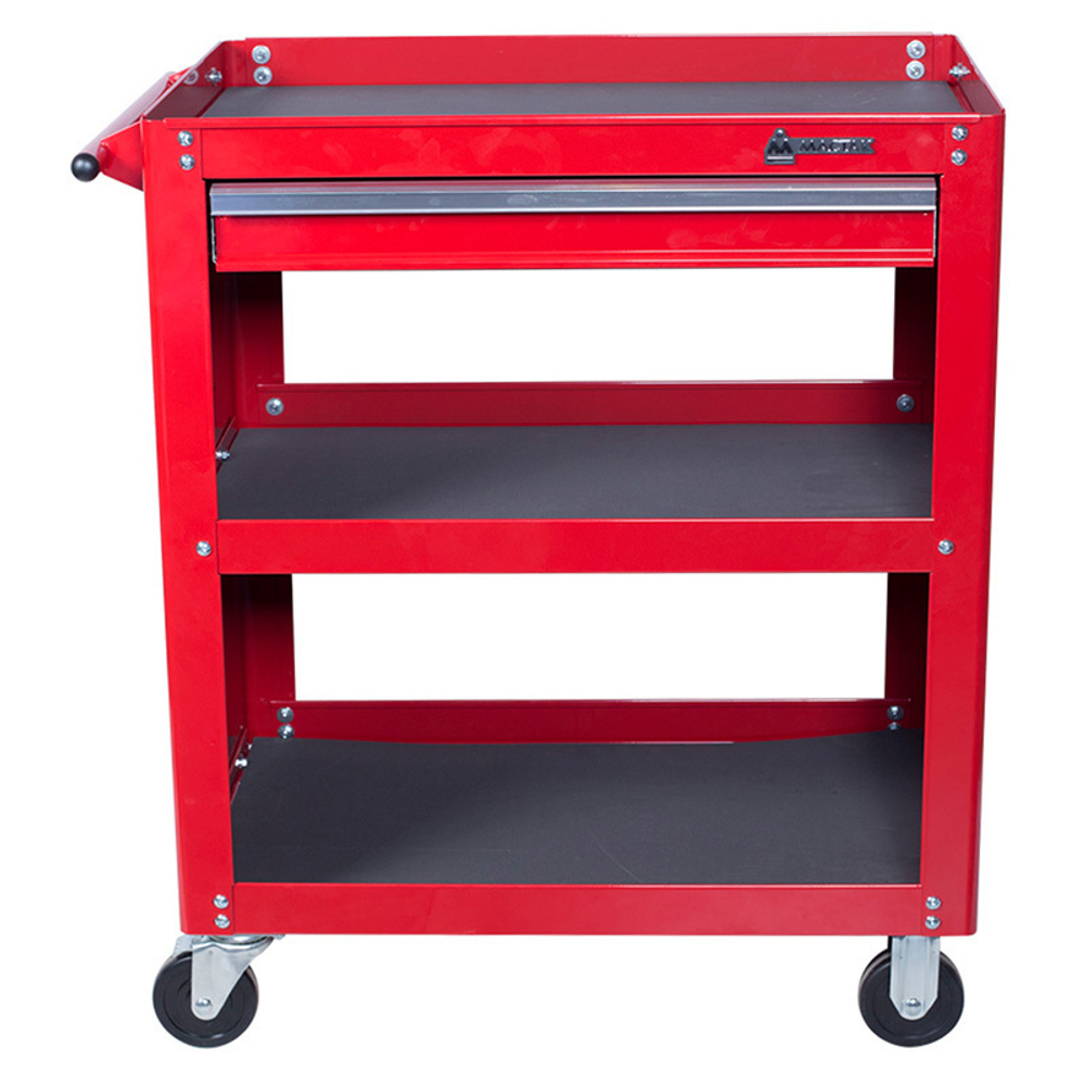 Тележка инструментальная открытая, 3 полки и ящик, красная МАСТАК 520-01580R
