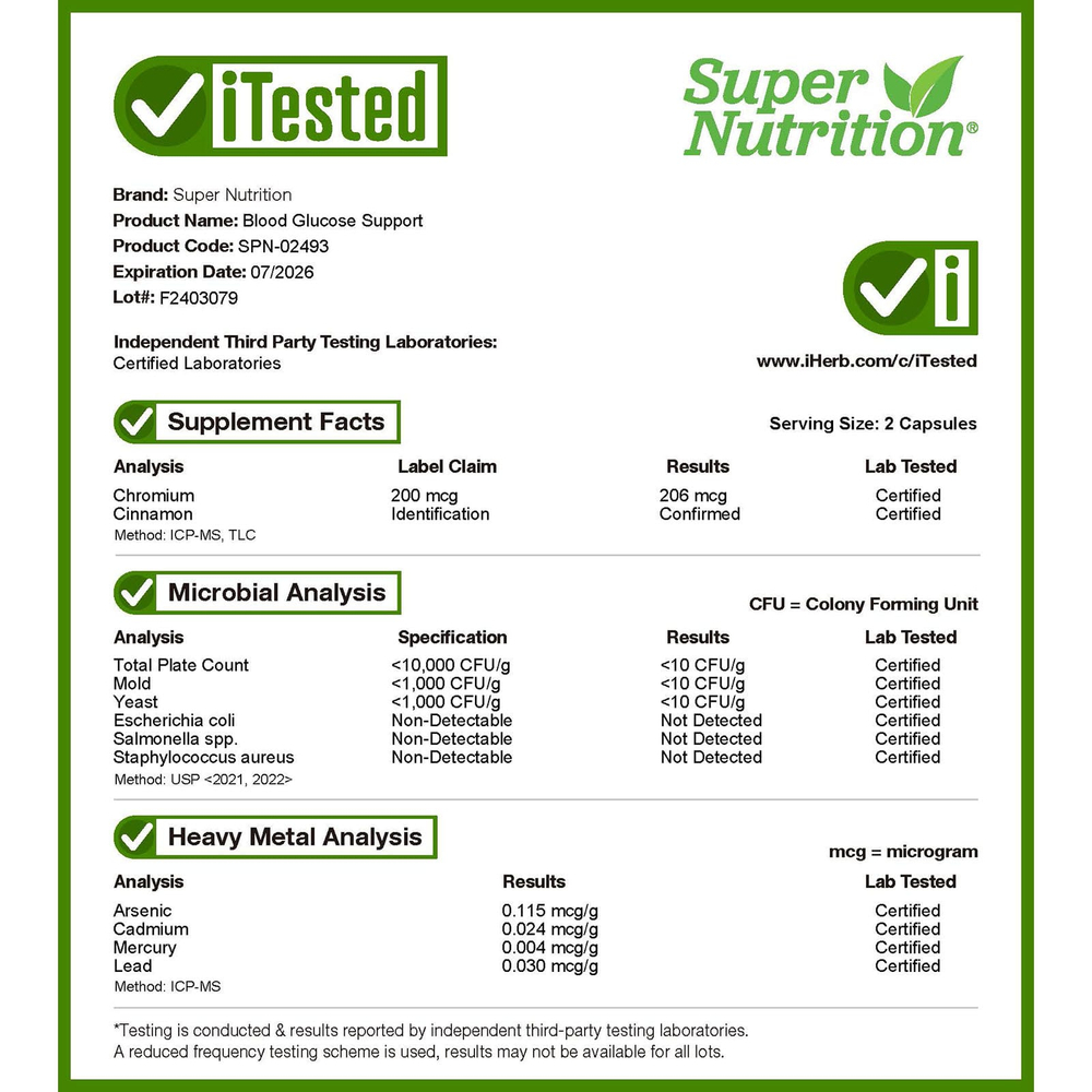 Super Nutrition, добавка для поддержки уровня глюкозы в крови, с пиколинатом хрома, экстрактами корицы, пажитника и винограда, 60 вегетарианских капсул