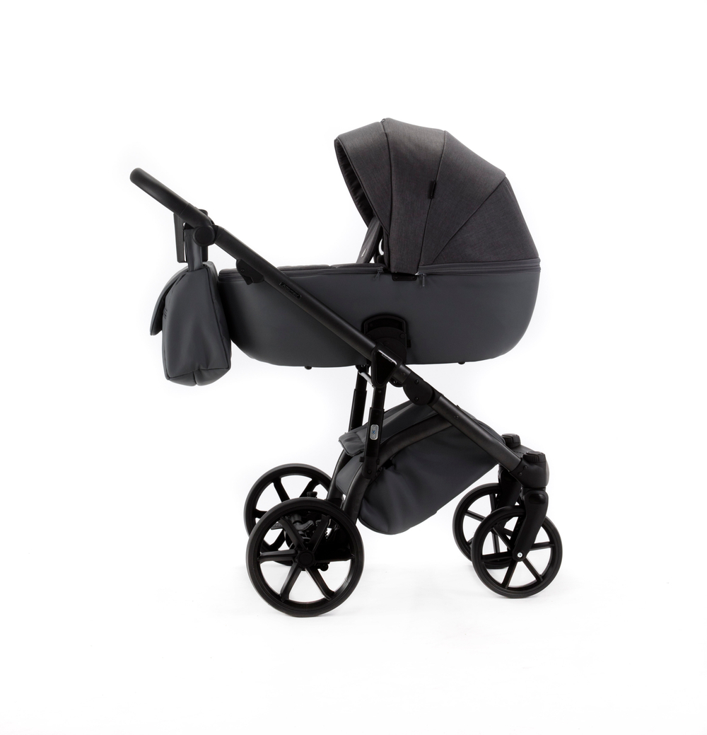 Детская универсальная коляска Adamex NOLA Natura CARBON-10 (2в1) - Темно-серая ткань, Темно-серая экокожи