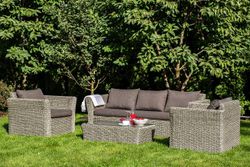 "Капучино" диван из искусственного ротанга (гиацинт) трехместный с подушками, цвет серый