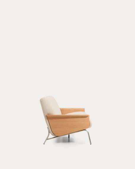 Трехместный диван Amsen, бежевый с подлокотниками из шпона дуба