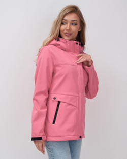 Ветровка спортивная женская с капюшоном softshell розового цвета 9566R