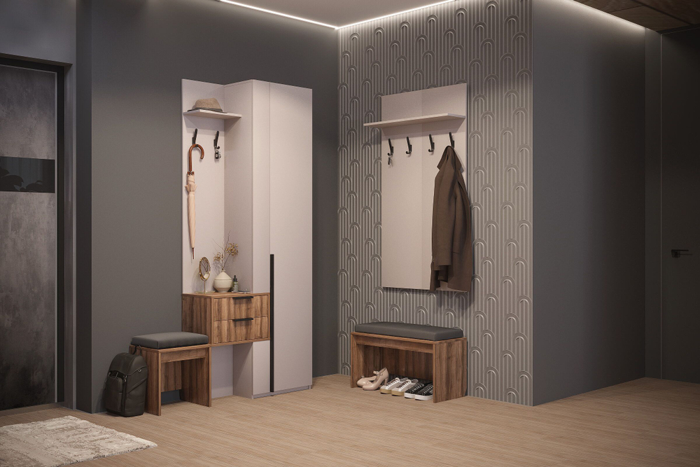 Прихожая с вешалкой и ящиками Кашемир/Авелано Чарли правый 90х35х220 см