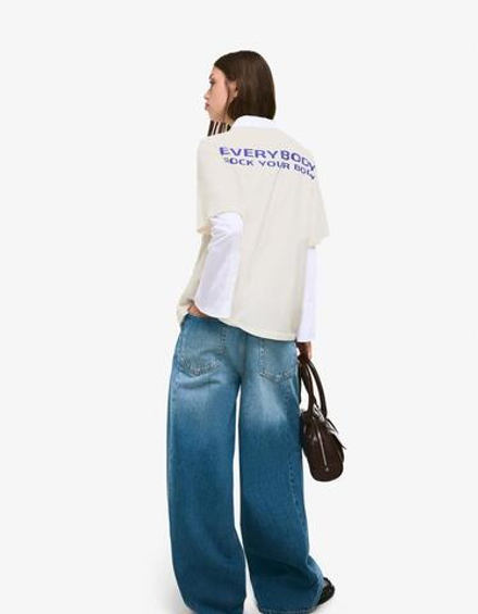 BERSHKA Футболка с короткими рукавами и принтом Backstreet Boys, белый