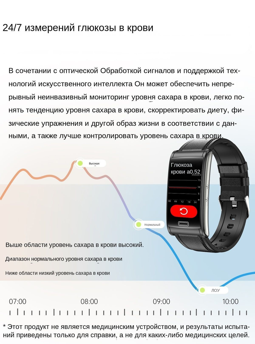 Смарт браслет-глюкометр XRide E600 - температура тела, сахар в крови, ЭКГ, давление