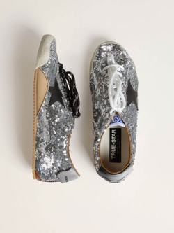 True Star in silver sequins with black star and beige leather heel tab