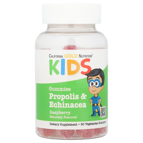 California Gold Nutrition, прополис и эхинацея для детей, без желатина, натуральный малиновый вкус, 60 вегетарианских жевательных таблеток