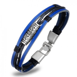 Синий мужской браслет из кожи и сплава SteelMan mn023