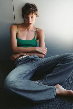 ZARA ТОП ИЗ ХЛОПКА С РЕМЕШКАМИ, ЗЕЛЕНЫЙ