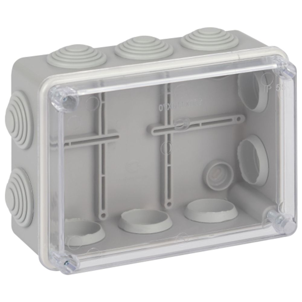 Распаячная коробка ЭРА KORvpk-150-110-70-10g ОП серая 150х110х70мм прозрачная крышка на винтах 10 гермовводов IP55