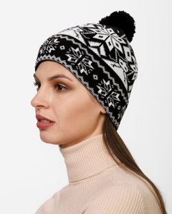 Женская шапка PRIVAL  с отворотом Скандинавия -6 черно-серый