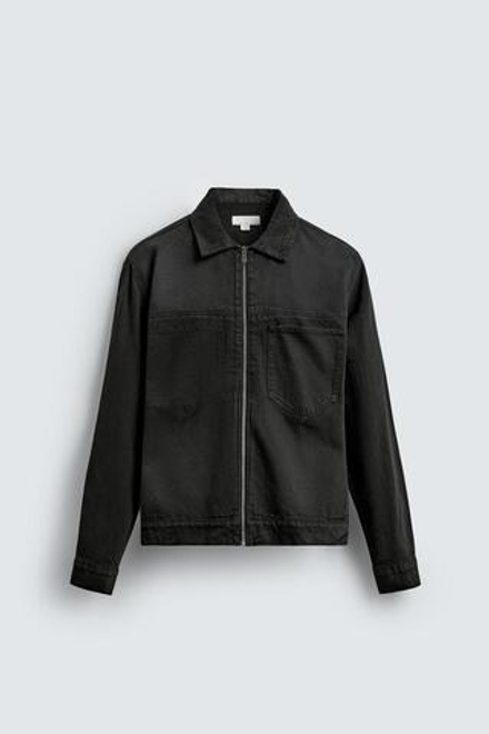 ZARA ДЖИНСОВАЯ КУРТКА-РУБАШКА НА МОЛНИИ, ЗЕЛЕНЫЙ