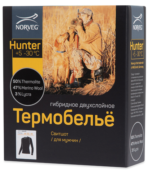 Термобелье мужское свитшот Norveg Hunter  (фуфайка) с круглым воротом для мужчин, (3U1RLRU-002),черный
