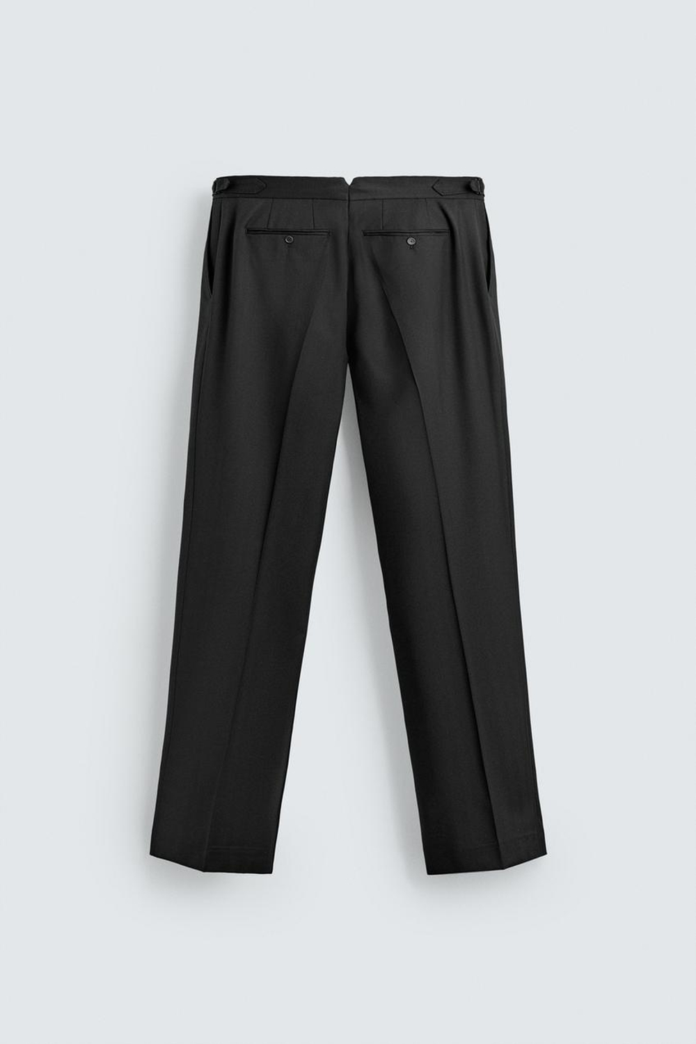 ZARA КОСТЮМНЫЕ БРЮКИ ИЗ 100% ШЕРСТИ С ЗАЩИПАМИ, ЧЕРНЫЙ