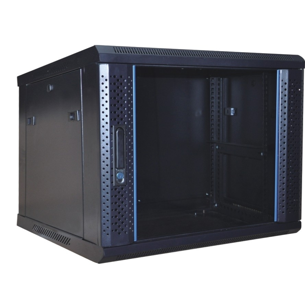 NEOMAX Шкаф телекоммуникационный   настенный 12U (600х450), стеклянная дверь, замок-ключ (3 шт), разборный, цвет черный (1 коробка)[NM-CBWM-12U6045GKL-203-BK]