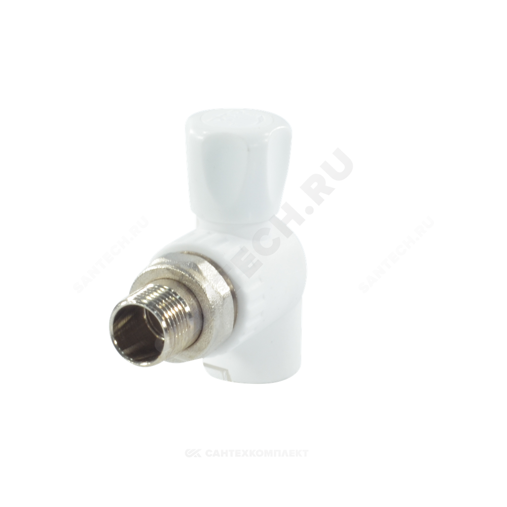 Кран шаровой PP-R белый Дн 20х1/2" НР угловой для радиатора RTP (РосТурПласт) 27807