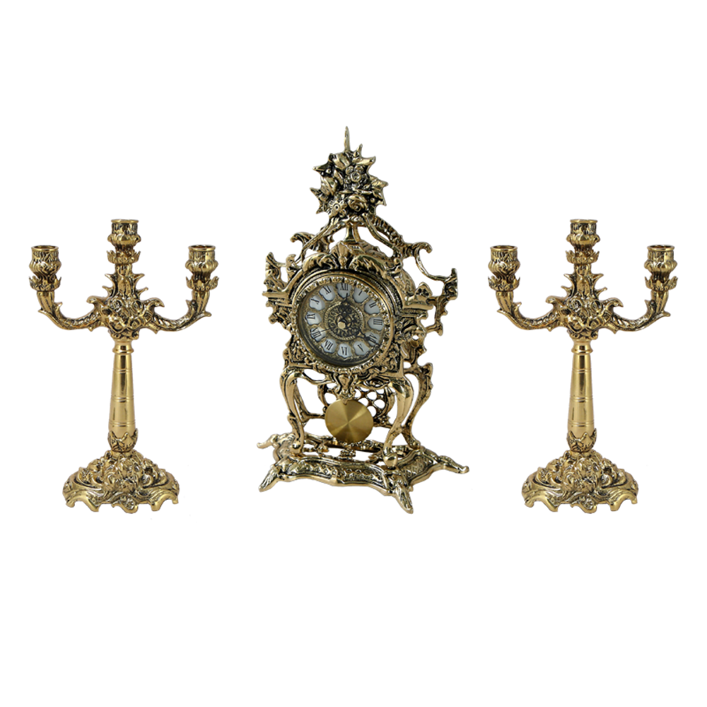 Bello De Bronze Каминные часы с маятником с канделябрами "Под Розами"