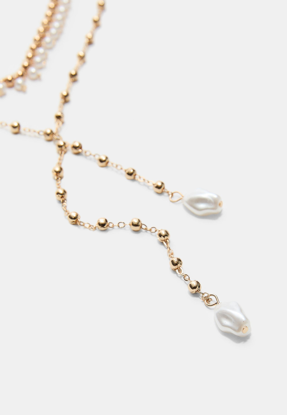 STRADIVARIUS Комплект из 2 ожерелий-лариатов из искусственного жемчуга, золотой