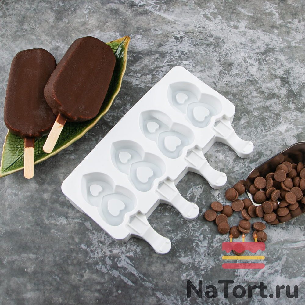 Форма силиконовая  «Эскимо Двойное сердце», 4 ячейки